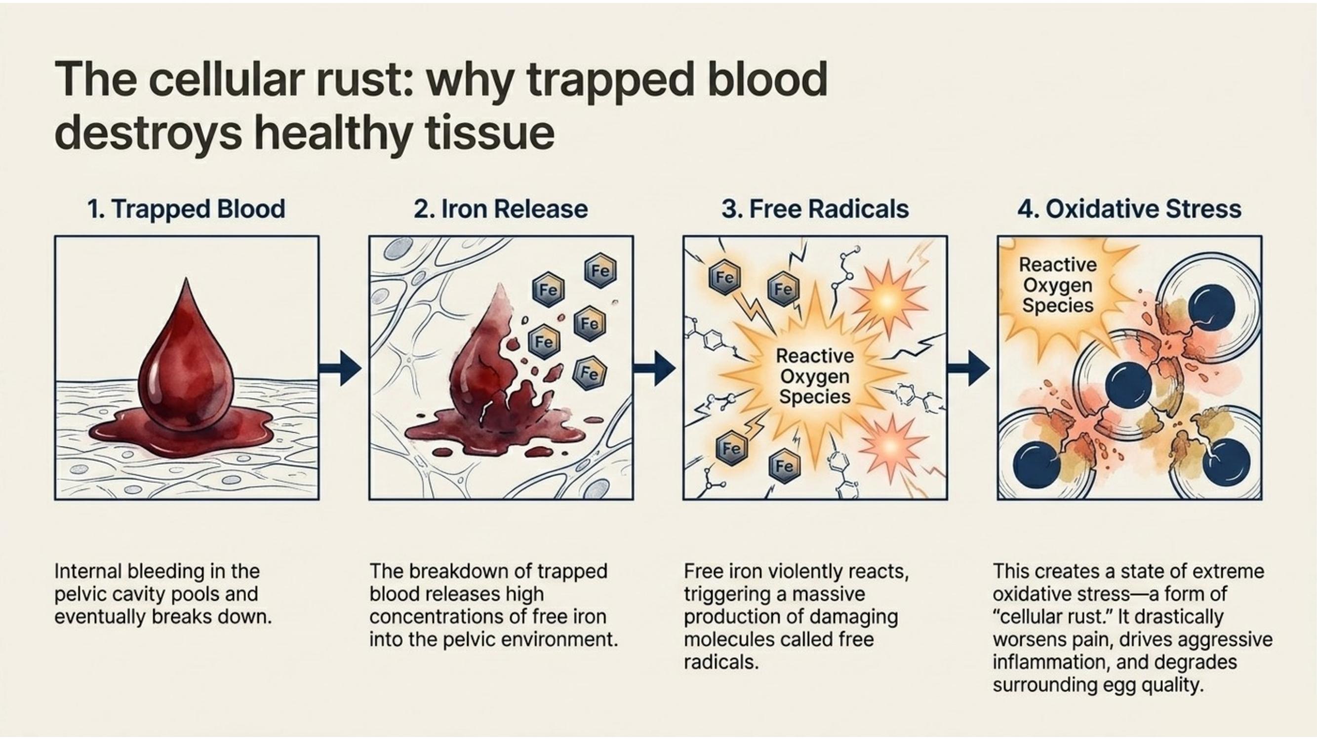 Diagram showing nerve involvement, genetic risk, and the gut microbiome connection in endometriosis